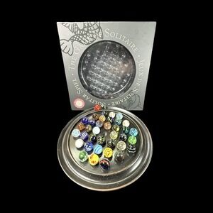 Solitaire Di Venezia Hand Blown Glass Marbles‎ 38 w/Black Wood Base Board